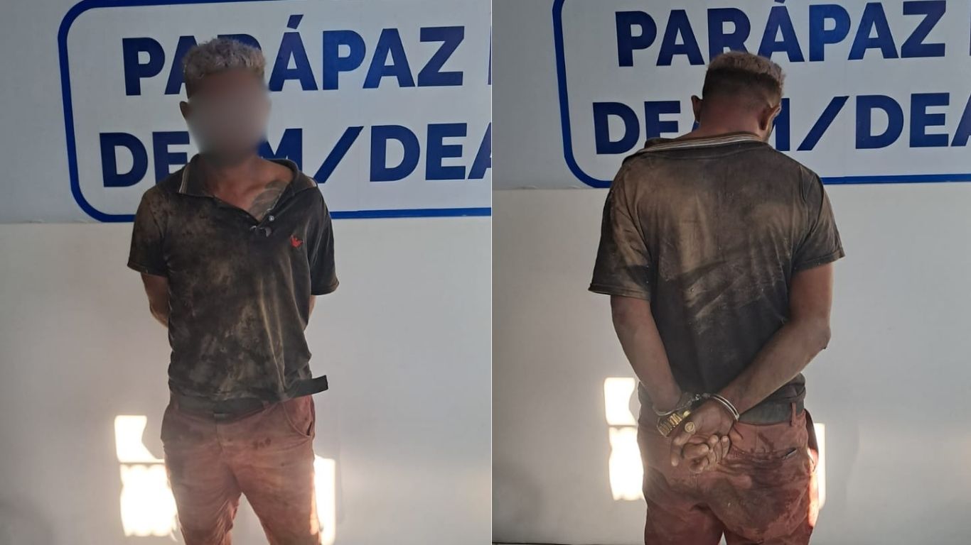 Suspeito de violência doméstica tentou fugir por área de mata, mas foi contido pelas equipes do 4º BPM.