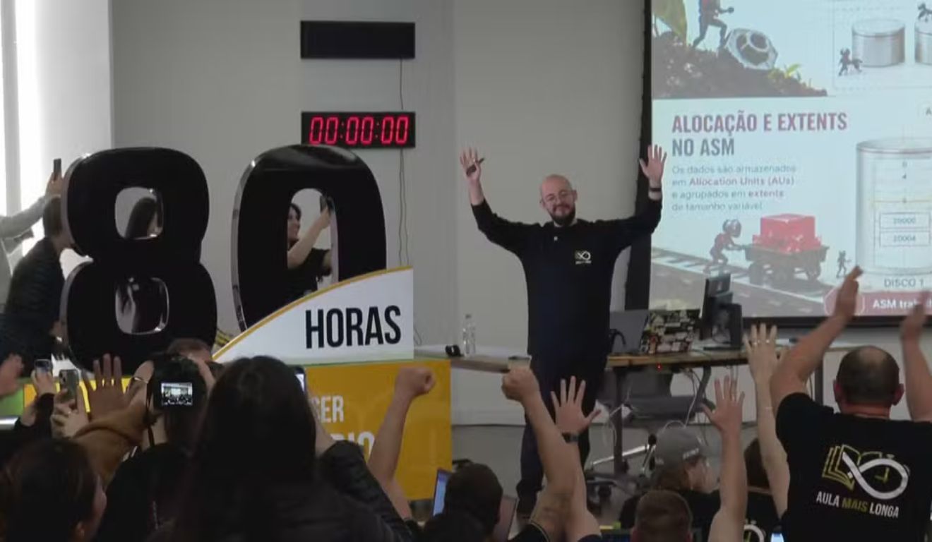 A maratona teve início às 9h08 de sexta-feira e encerrou às 17h08 de segunda-feira. Ao longo de todo o período, alunos acompanharam as aulas presencialmente e também por transmissão ao vivo.
