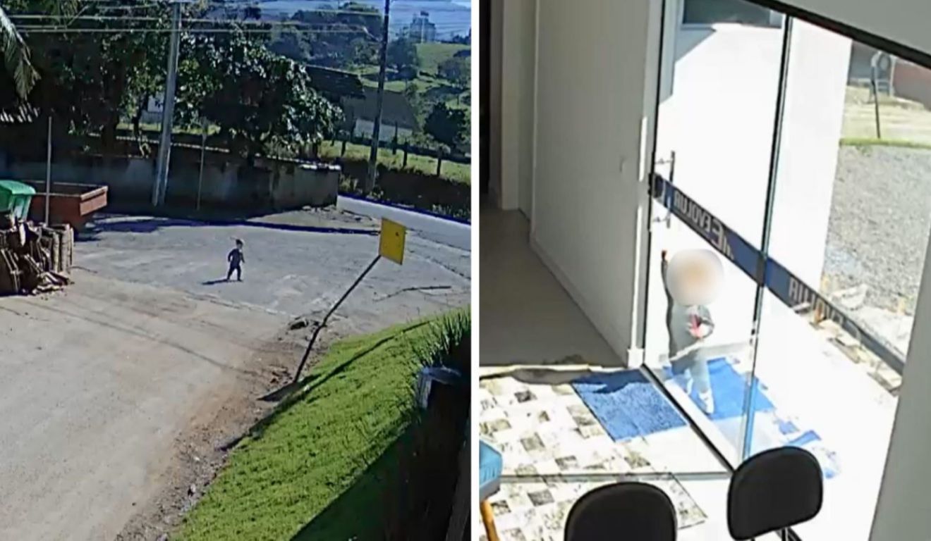 As imagens mostram o pequeno "fujão" indo a caminho do trabalho da mãe