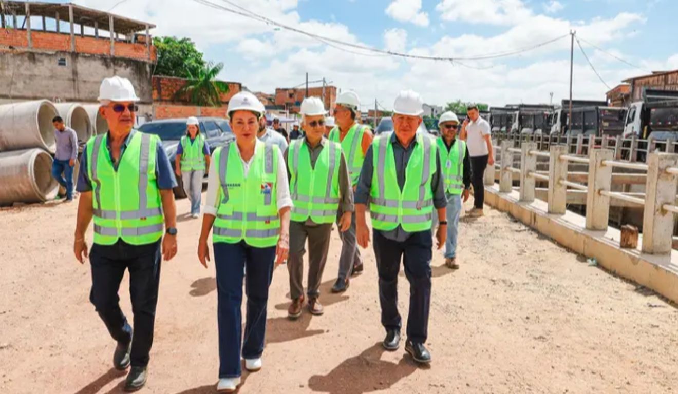 A governadora Hana Ghassan visitou as obras do Canal da Caraparu, que chegaram a 85% de execução