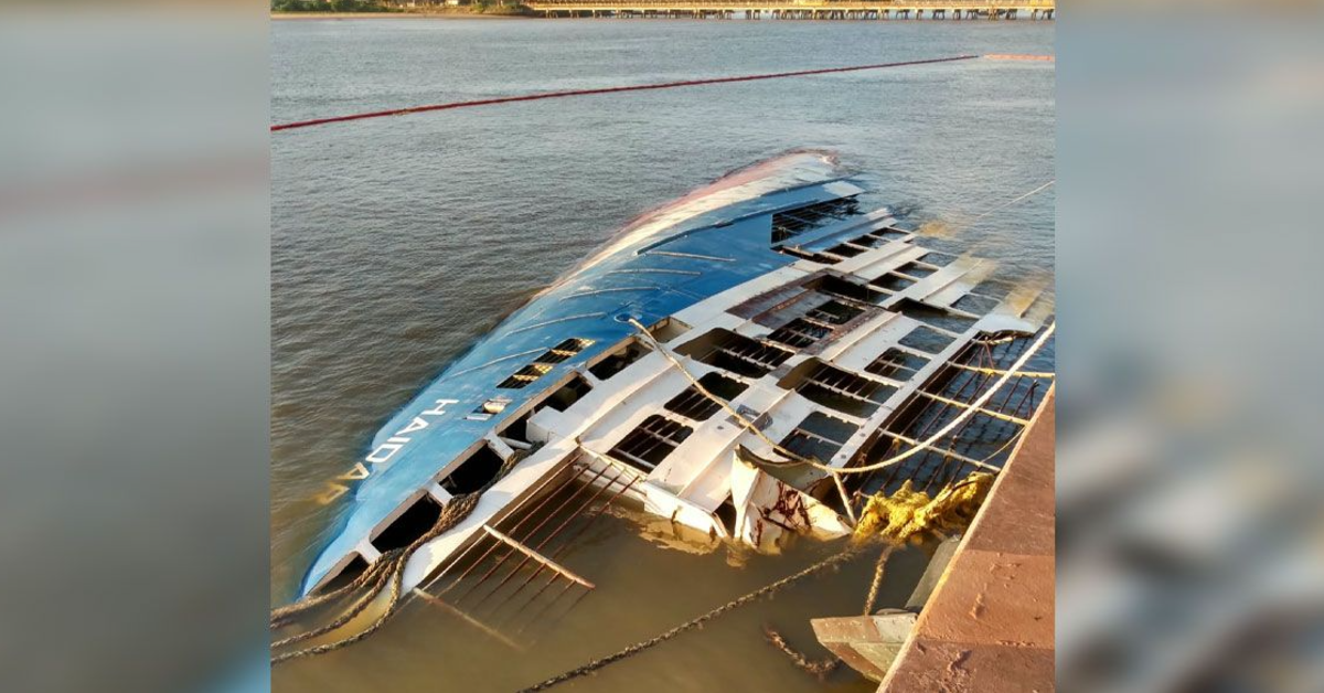 Onze anos após o naufrágio, o navio Haidar permanece parcialmente submerso no Porto de Vila do Conde, em Barcarena, onde ainda aguarda uma solução definitiva para sua retirada.