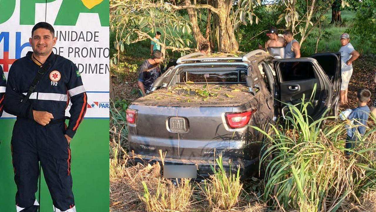 O motorista do Samu perdeu o controle do carro e bateu na árvore