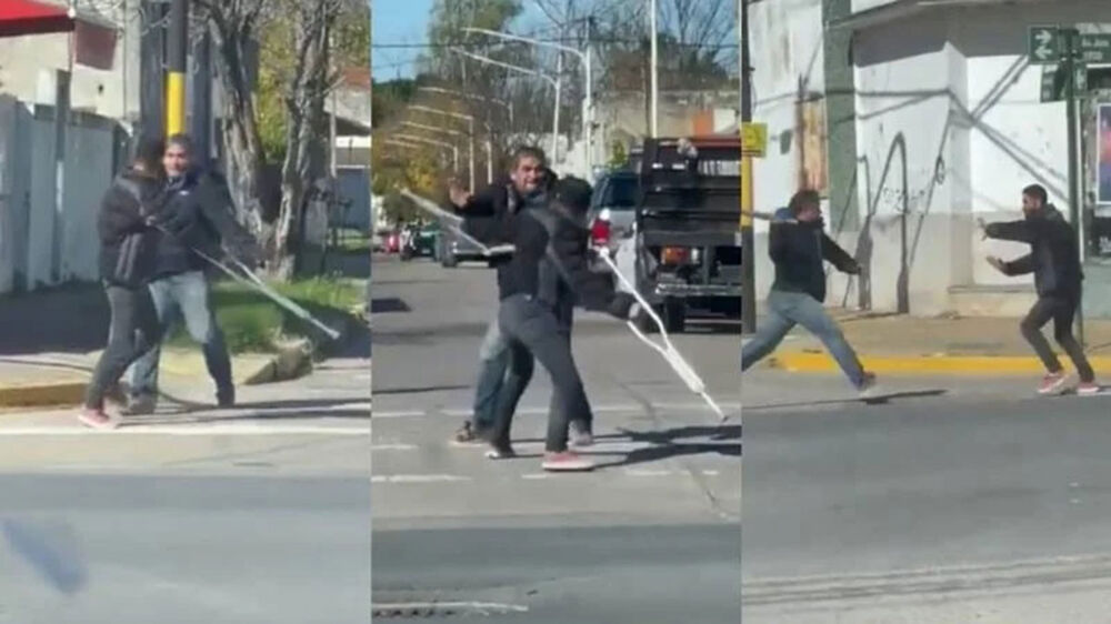 Homem que usava muletas para pedir esmola, "esquece" da "deficiência" e sai correndo de briga.