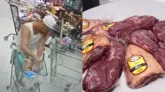 O homem foi flagrado pelo circuito interno de segurança do estabelecimento com mais de R$ 2.000 em carnes