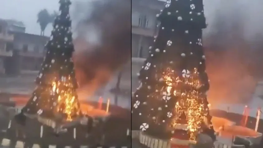 Imagem ilustrativa da notícia: Incêndio em árvore de Natal revolta cristãos na Síria