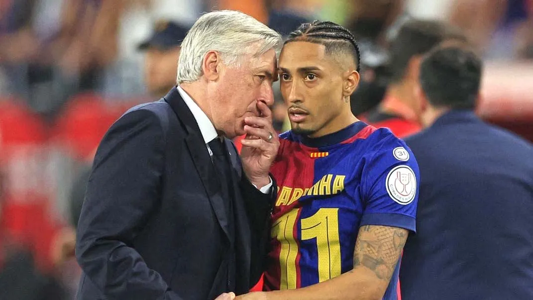 Imagem ilustrativa da notícia: Raphinha exalta Ancelotti e critica pouco tempo aos técnicos