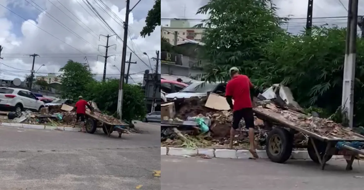 Imagem ilustrativa da notícia: Carroceiro é flagrado despejando entulho em rotatória no Marco
