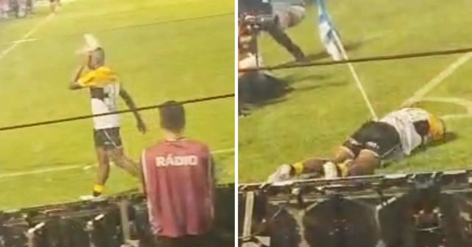 Imagem ilustrativa da notícia: VÍDEO: copo atinge cabeça do jogador do Criciúma e pode punir o Paysandu