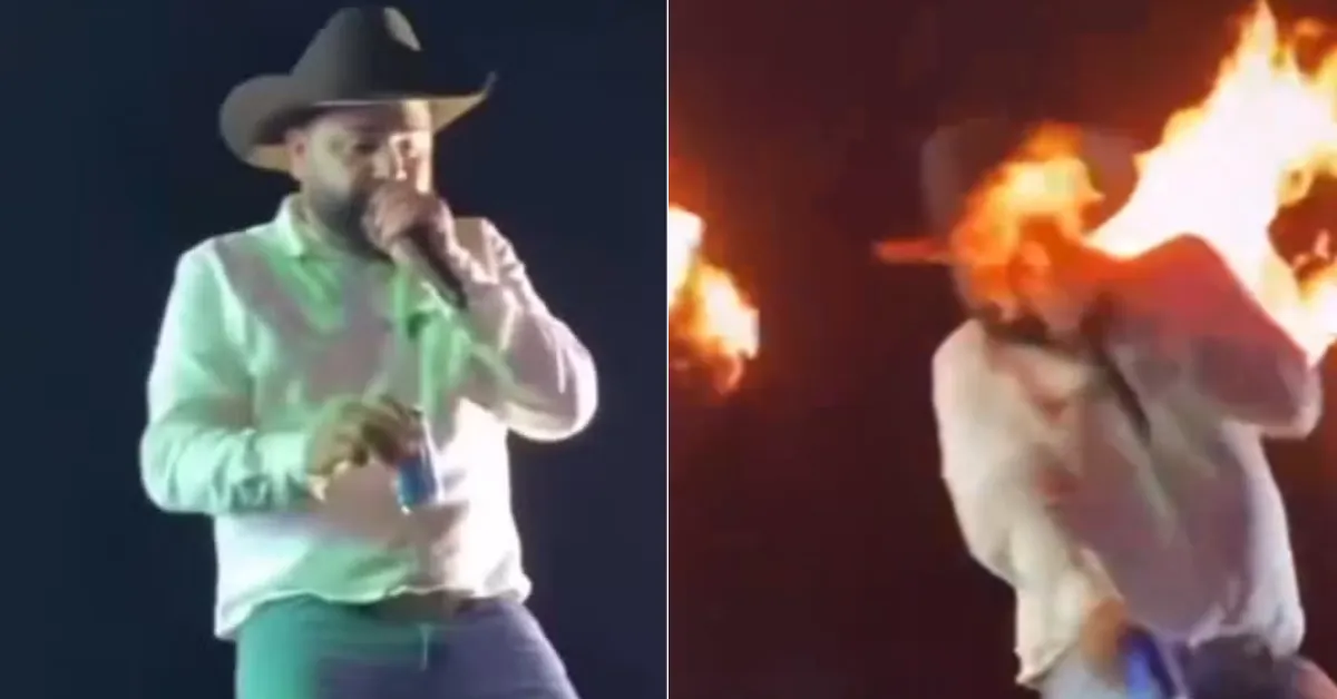 Imagem ilustrativa da notícia: VÍDEO: cantor sertanejo é atingido no rosto por fogo durante show