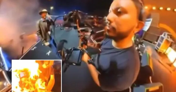 Imagem ilustrativa da notícia: Vídeo: chamas atingem filmmaker durante trabalho em show