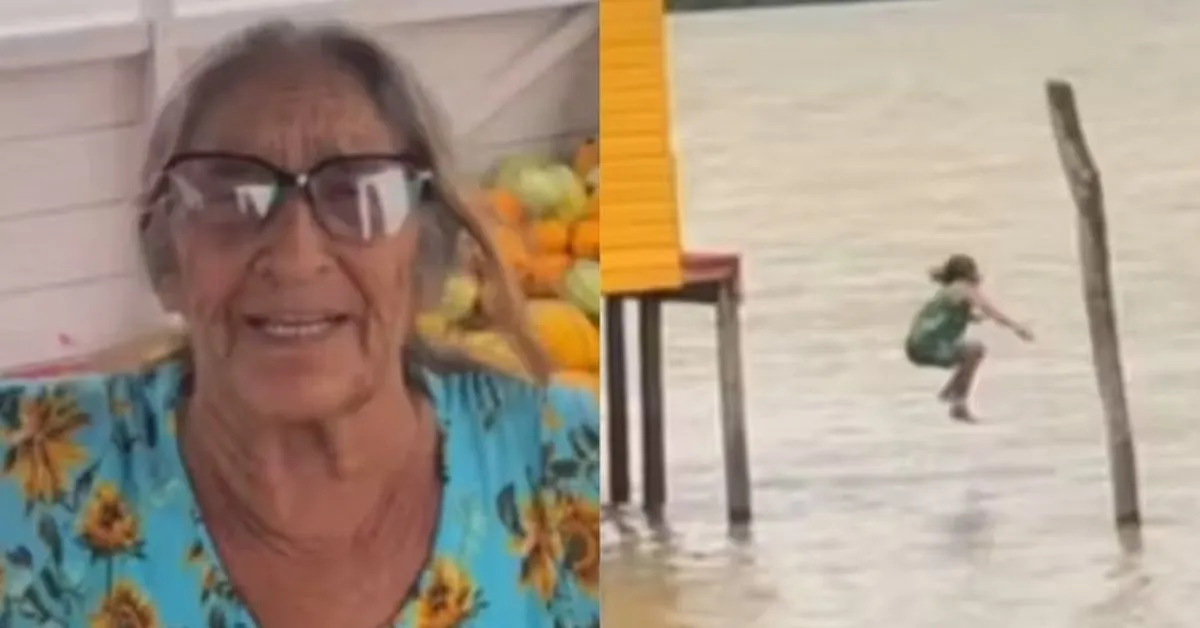 Imagem ilustrativa da notícia: Idosa de 81 anos surpreende com saltos ousados em rio