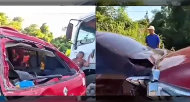 Imagem ilustrativa da notícia: Engavetamento com seis veículos trava BR-316; veja vídeo