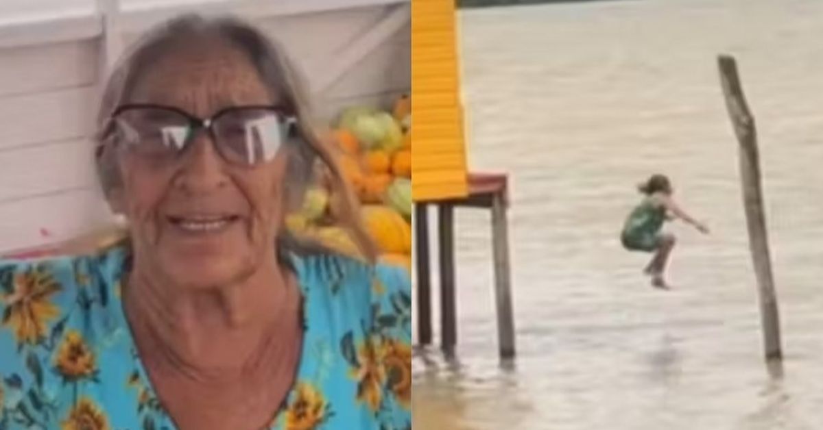 Idosa de 81 anos surpreende com saltos ousados em rio