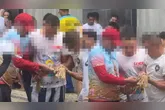 Romeiros cortam a corda antes da chegada na Basílica Santuário.