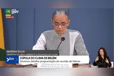 "Ministra Marina Silva fala à imprensa sobre os preparativos da COP30 em Belém, evento que reunirá líderes mundiais para debater mudanças climáticas e preservação da Amazônia.