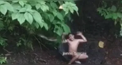 Imagem ilustrativa da notícia: Vídeo: cobra gigante ataca homem durante banho de rio