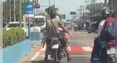Imagem ilustrativa da notícia: Vídeo flagra porco vivo sendo levado em moto; veja