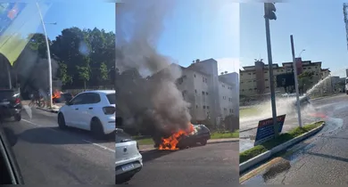 Imagem ilustrativa da notícia: Carro pega fogo e deixa trânsito lento na Augusto Montenegro