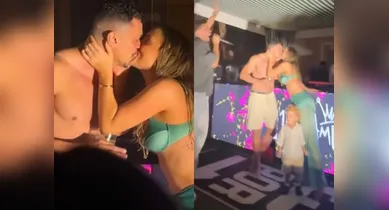 Imagem ilustrativa da notícia: Tata Estaniecki e Júlio Cocielo se beijam em festa. Veja o vídeo