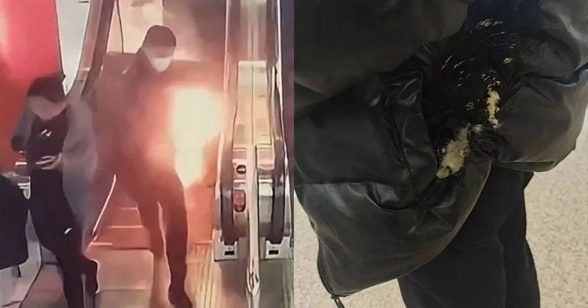 Imagem ilustrativa da notícia: VÍDEO: carregador portátil pega fogo no bolso de passageiro do metrô