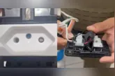 Uma luz piscando na tomada chamou a atenção da funcionária; o caso foi registrado pela PM e os equipamentos foram apreendidos para investigação