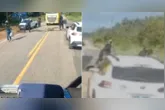 No vídeo, o motorista relata o momento de tensão enquanto trafegava pela estrada.