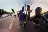 Ciclista e influenciador Azul Sky registra invasão de ciclofaixa por motociclistas na Avenida Centenário, em Belém, e acaba sendo agredido durante a gravação do vídeo