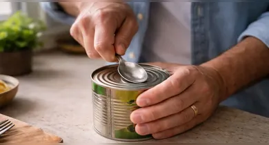 Imagem ilustrativa da notícia: Está sem abridor? Aprenda um truque fácil para abrir lata com colher