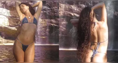Imagem ilustrativa da notícia: Marina Sena posa em cachoeira e biquíni minúsculo chama atenção