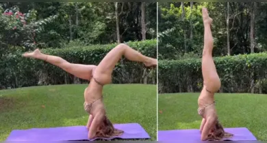 Imagem ilustrativa da notícia: De biquíni, Leticia Spiller surpreende com pose de ioga