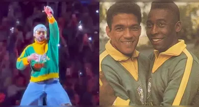 Imagem ilustrativa da notícia: Bad Bunny brilha em show com casaco de Pelé, usado na Copa de 1966