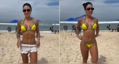 Imagem ilustrativa da notícia: Namorada de Belo curte praia com biquini do Brasil