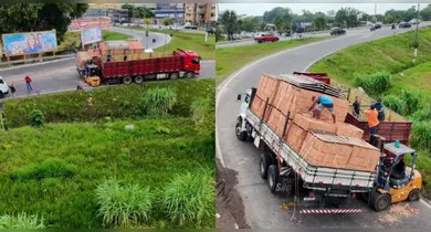 Imagem ilustrativa da notícia: Veja imagens do caminhão que quase tomba no viaduto do Coqueiro