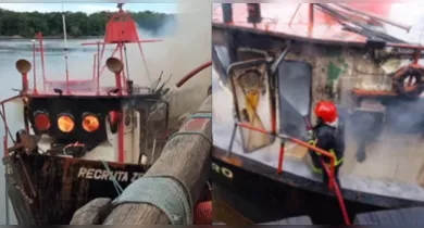 Imagem ilustrativa da notícia: VÍDEO: Incêndio destrói embarcação e assusta moradores no Pará