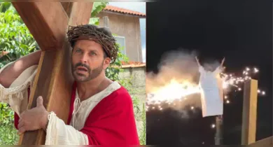 Imagem ilustrativa da notícia: Vídeo: roupa de Henri Castelli pega fogo durante A Paixão de Cristo