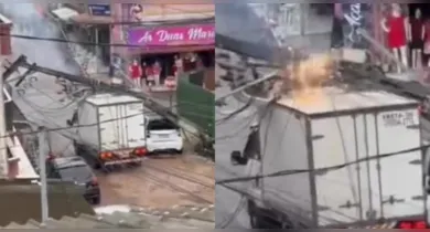 Imagem ilustrativa da notícia: Vídeo: poste cai sobre veículos e assusta moradores em Belém
