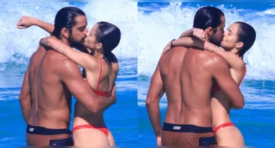 Imagem ilustrativa da notícia: Agatha Moreira e Rodrigo Simas trocam carícias em praia do Rio