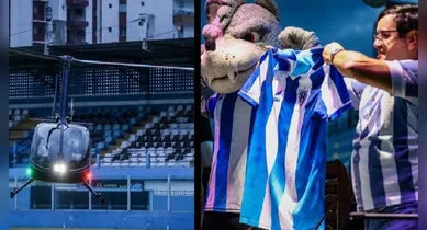 Imagem ilustrativa da notícia: Nova camisa do Paysandu chegou de helicóptero na Curuzu