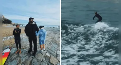 Imagem ilustrativa da notícia: Filho de Luana Piovani e Pedro Scooby surfa pela primeira vez