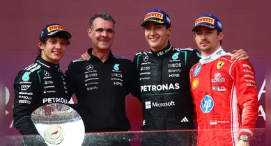 Imagem ilustrativa da notícia: Ferrari erra e Russel vence com a Mercedes; Bortoleto chega em 9º