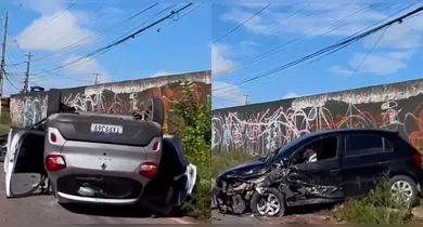 Imagem ilustrativa da notícia: Vídeo: colisão deixa carro capotado na entrada da ponte do Outeiro