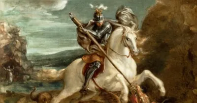 Imagem de São Jorge, símbolo de fé, coragem e proteção, venerado por milhões de católicos no Brasil.