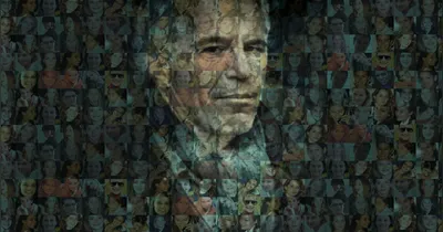 O material inclui diversas imagens de Epstein com personalidades conhecidas.