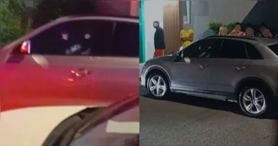Marcas dos disparos na janela do carro das vítimas