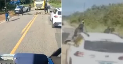 No vídeo, o motorista relata o momento de tensão enquanto trafegava pela estrada.