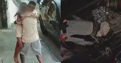 As imagens, captadas por uma câmera de segurança, mostram o instante em que o homem segura a menina contra o peito poucos segundos depois do impacto