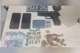 Drogas, arma de fogo e materiais apreendidos pela Polícia Civil durante operação que investigou homicídio em Abaetetuba