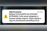 Alerta emitido pela Defesa Civil durante a chuva deste sábado (2)