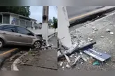 Carro de passeio colidiu contra um poste em Belém.