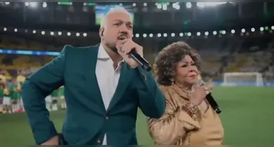 Imagem ilustrativa da notícia: Belo e Alcione se atrapalham no hino nacional em jogo do Brasil